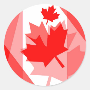 Sticker Rond Style canadien Feuille d'érable rouge en couches C