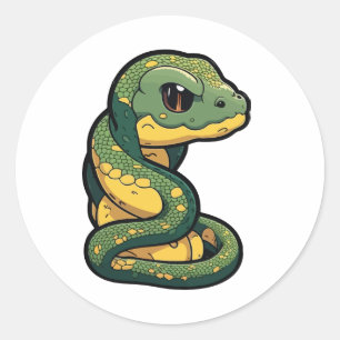 Sticker Rond style caricature autocollante anaconda
