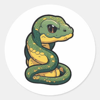 Sticker Rond style caricature autocollante anaconda