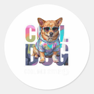 Sticker Rond Style chien cool