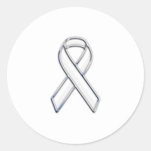 Sticker Rond Style Chrome White Ribbon Sensibilisation