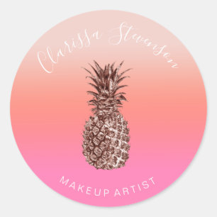 Sticker Rond Style coloré rose or ananas rose maquillage