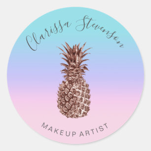 Sticker Rond Style coloré rose or ananas rose maquillage