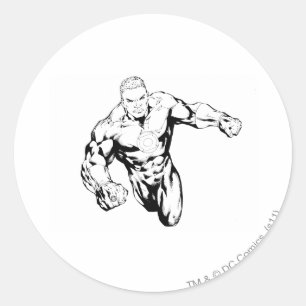 Sticker Rond Style comique - lanterne verte, noire et blanche