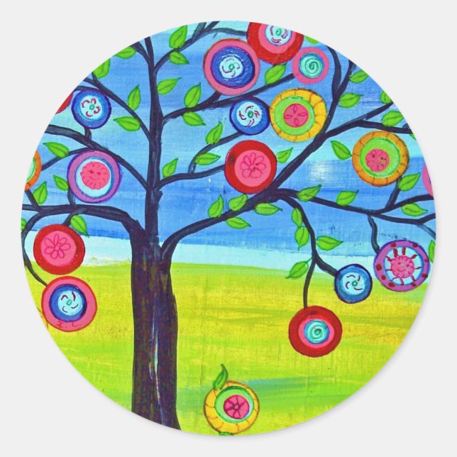 Sticker Rond style d'art populaire mexicain Arbre de vie (Devant)