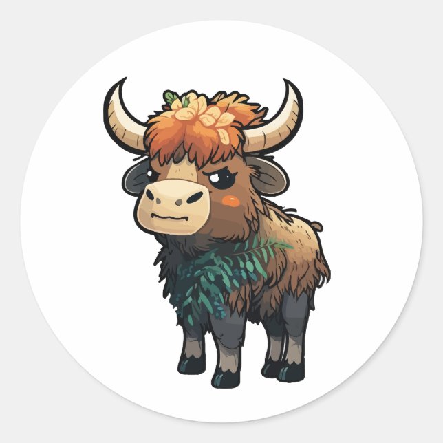 Sticker Rond style de dessin animé anoa mignon (Devant)