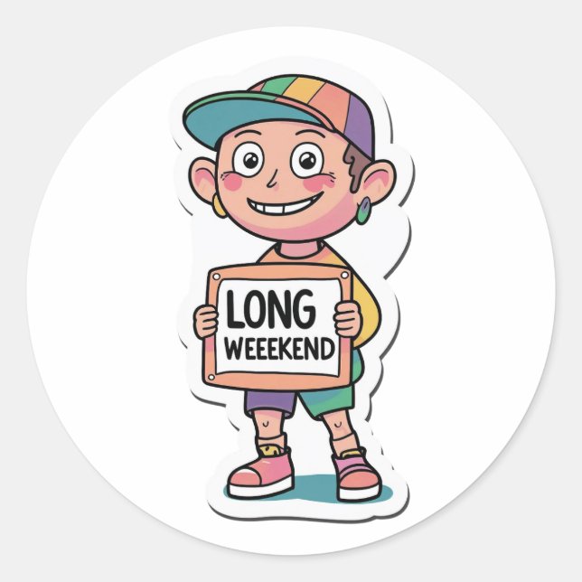 Sticker Rond Style de mème long week-end (Devant)