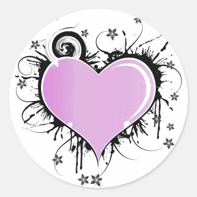 Sticker Rond Style de tatouage au coeur violet avec fleurs (Devant)