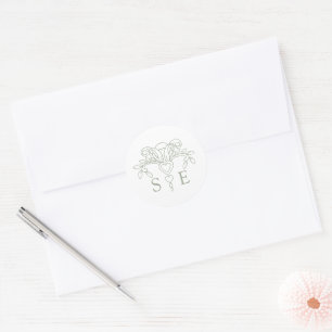 Sticker Rond Style fleur de lis de printemps monogramme vert