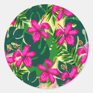 Sticker Rond Style hawaïen tropical