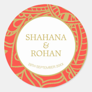 Sticker Rond Style indien Orange Gold Mariage moderne
