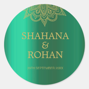 Sticker Rond Style indien Vert or couleur Mariage moderne