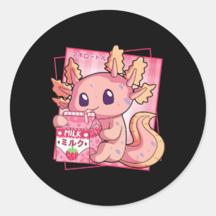 Sticker Rond Style japonais Kawaii Axolotl Anim de Lait fraise