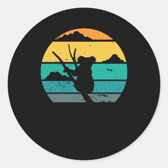 Sticker Rond Style Koala Retro | Cadeau Ours Koala (Devant)