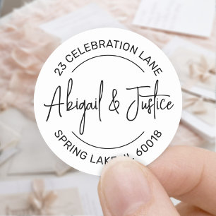 Sticker Rond Style moderne Script Round Return Adresse Mariage