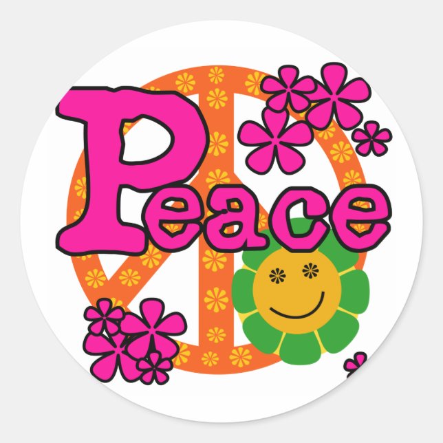 Sticker Rond Style Paix des années 60 (Devant)