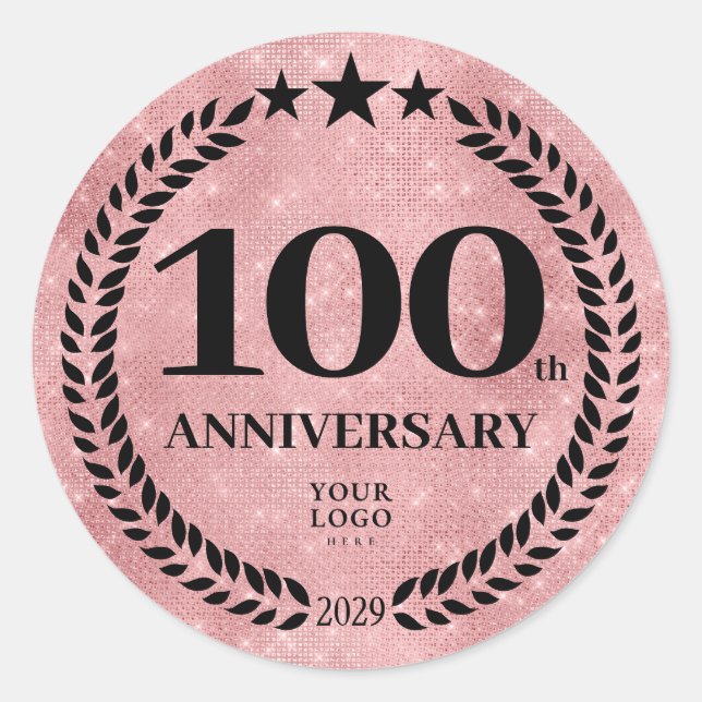 Sticker Rond Style Parties scintillant rose 100 Anniversaire Lo (Devant)