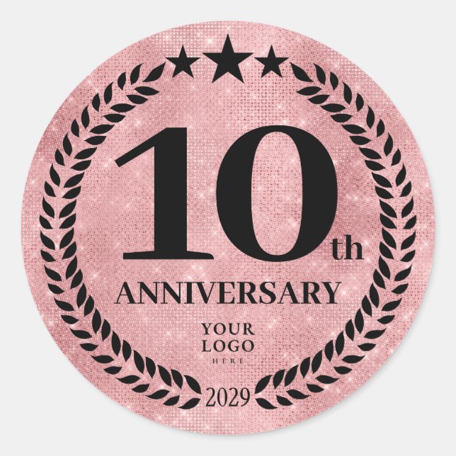 Sticker Rond Style Parties scintillant rose 10e anniversaire lo (Devant)