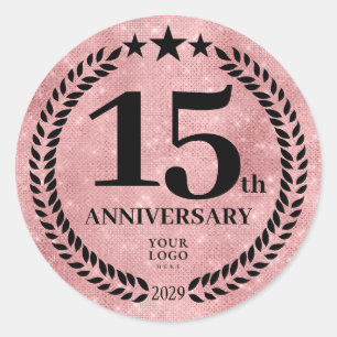 Sticker Rond Style Parties scintillant rose 15e anniversaire lo