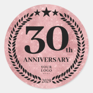 Sticker Rond Style Parties scintillant rose 30e anniversaire Lo