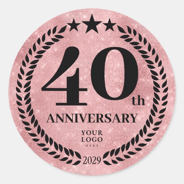 Sticker Rond Style Parties scintillant rose 40e anniversaire Lo (Devant)
