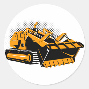Sticker Rond Style rétro Bulldozer