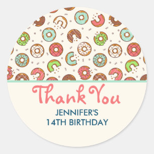 Sticker Rond Style rétro mignon coloré Donut Motif Anniversaire