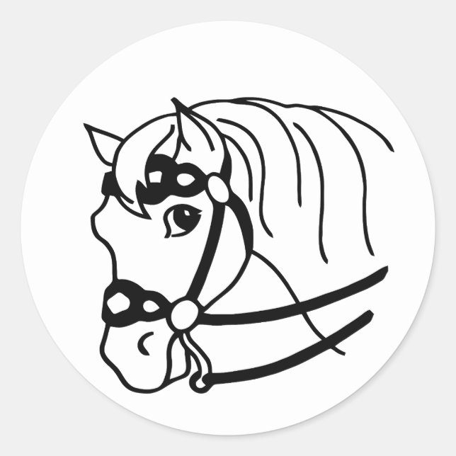 Sticker Rond Style rétro minimal Cheval Head Art animal (Devant)