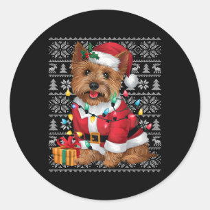 Sticker Rond Style Sweat Xmas Ugly Père Noël Cairn Terrier Chie