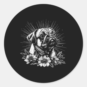 Sticker Rond Style tatouage rétro Carlin chien de garde