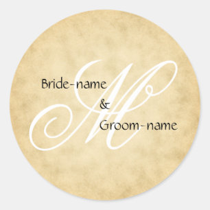 Sticker Rond Style Vintage de monogramme de mariage personnalis