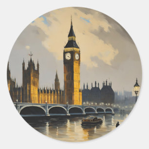 Sticker Rond Style vintage Londres Voyager Big Ben Parlement