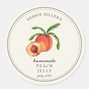 Sticker Rond Style vintage Peach sur pot Jelly blanc cassé