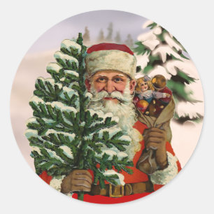 Sticker Rond Style vintage Santa Claus sur l'arrière - plan d'h