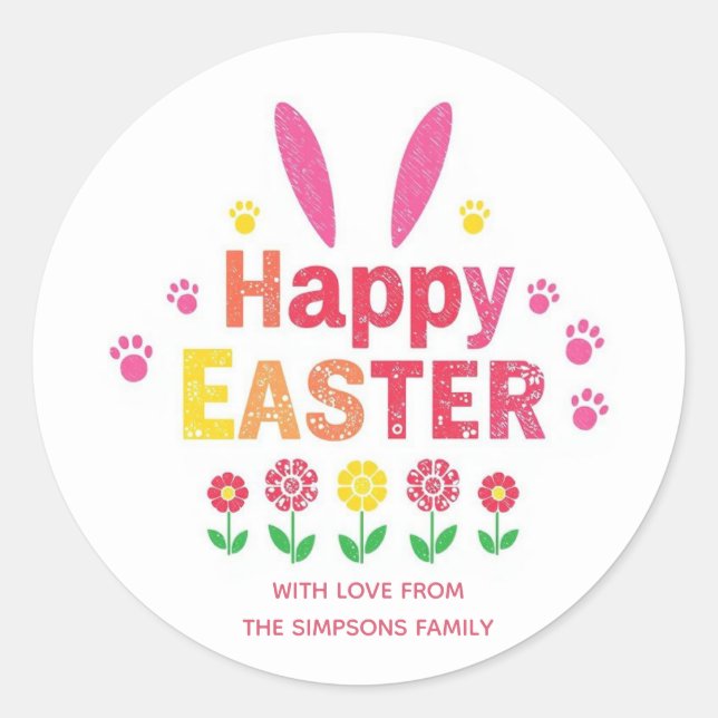 Sticker Rond Stylish bunny ears Happy Easter (Devant)