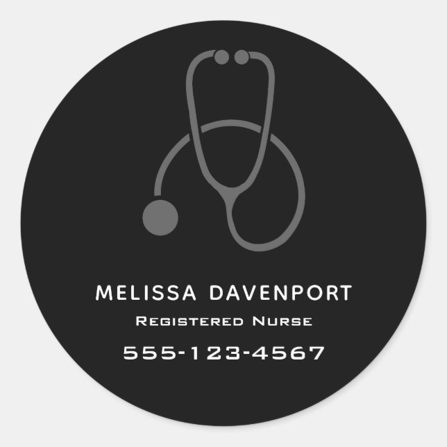 Sticker Rond Stylish Grey Stethoscope Illustration sur Black (Devant)