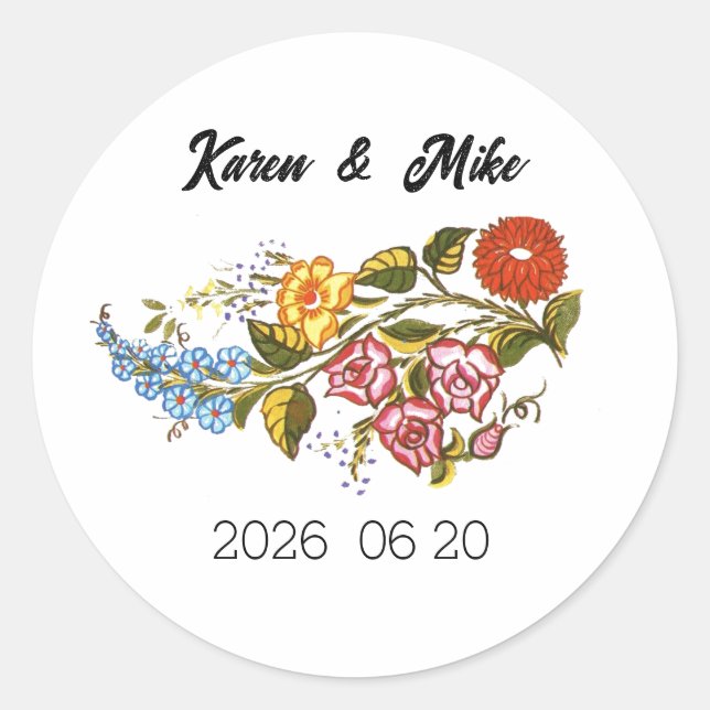Sticker Rond Stylish Kalocsai  flowers - personalized  (Devant)