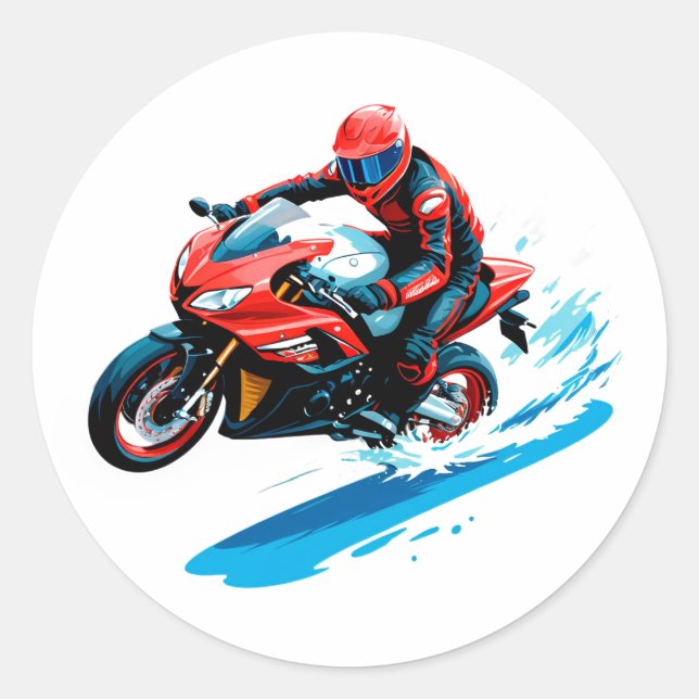Sticker Rond Stylish Motorcycle Rider (Devant)