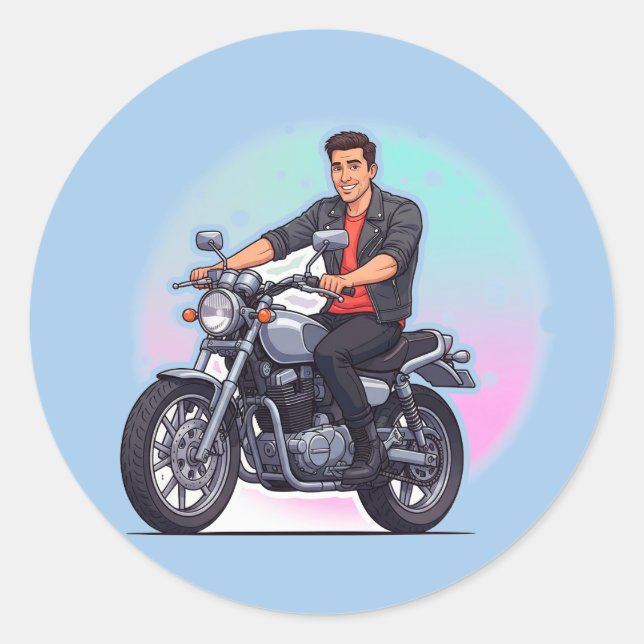 Sticker Rond Stylish Motorcycle Rider (Devant)
