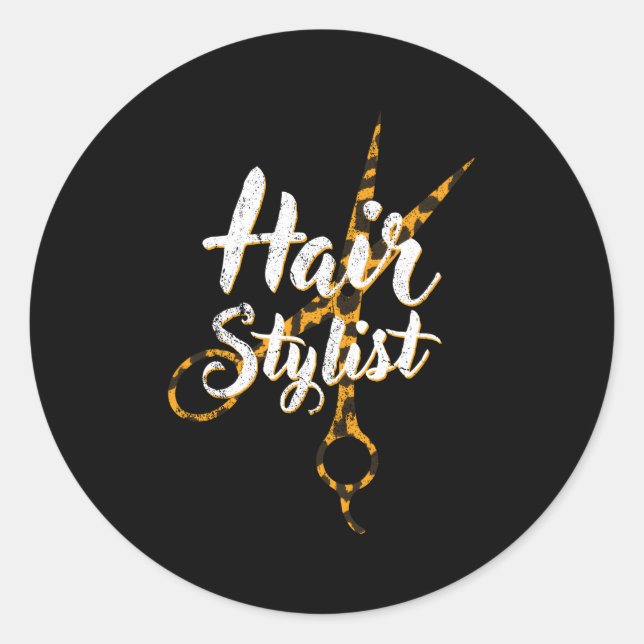 Sticker Rond Stylo de cheveux Leopard ciseau coiffeur (Devant)