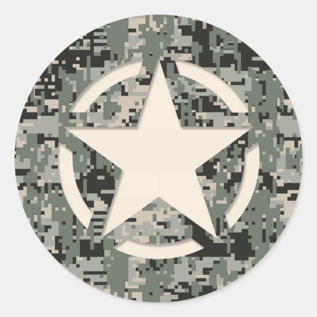 Sticker Rond Stylo Star sur le Camouflage numérique (Devant)