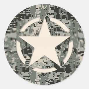 Sticker Rond Stylo Star sur le Camouflage numérique