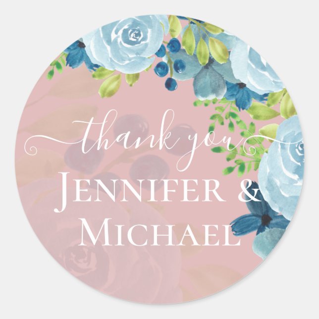 Sticker Rond Sublime Dusty Blue Flowers Sage Green Mariage (Devant)