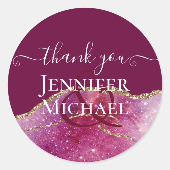 Sticker Rond Sublime Rose AGATE Or Glitter Mariage Chic (Devant)