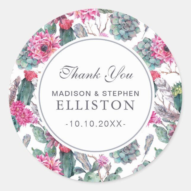 Sticker Rond Succulent bohème et floral | MERCI (Devant)