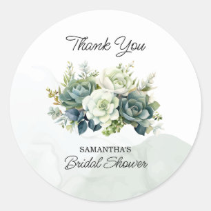 Sticker Rond Succulentes, roses et feuillage Remerciement de ma