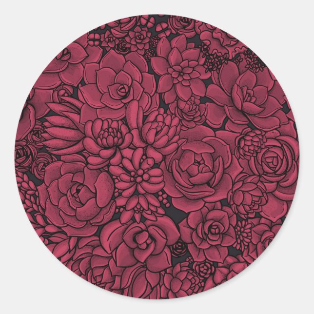 Sticker Rond Succulents à Viva Magenta- Couleur de l'année 2023 (Devant)