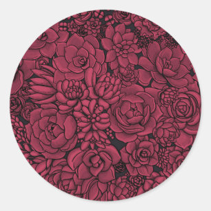 Sticker Rond Succulents à Viva Magenta- Couleur de l'année 2023
