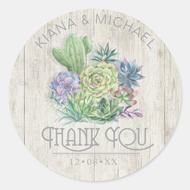Sticker Rond Succulents et Mariage de bois rustique ID515 (Devant)