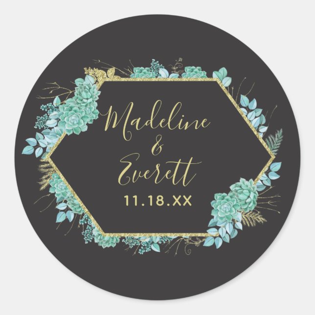Sticker Rond Succulents Gold Frame N'importe quelle couleur Mon (Devant)